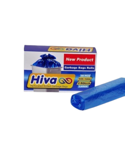 کیسه زباله رولی آبی بزرگ (90*70) بسته 3 رولی هیوا-فروشگاه اریسا