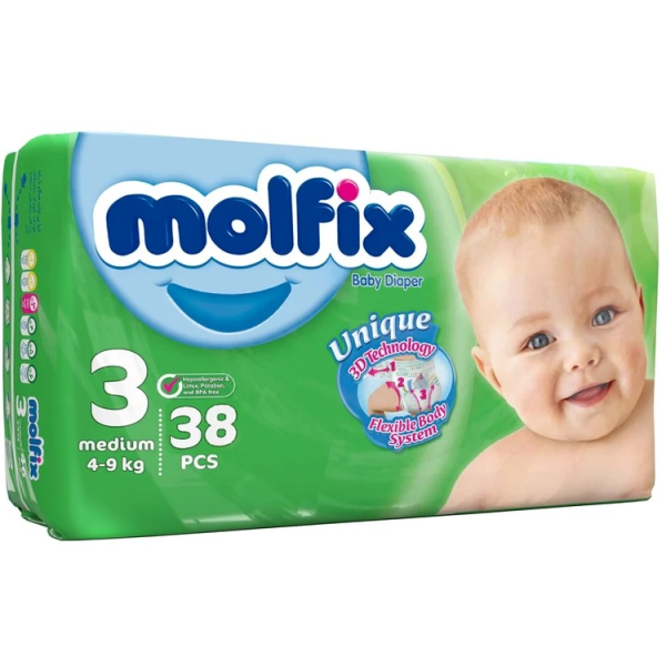 پوشک کودک سایز 3 بسته 38 عددی مولفیکس