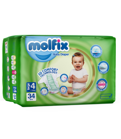 پوشک کودک سایز 4 بسته 34 عددی مولفیکس