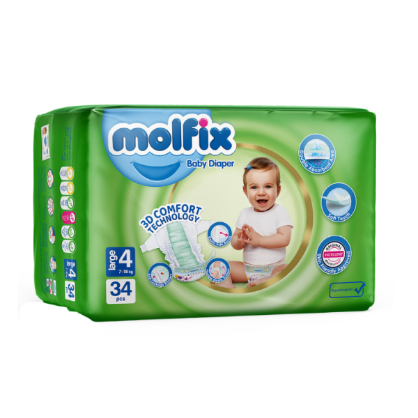 پوشک کودک سایز 4 بسته 34 عددی مولفیکس